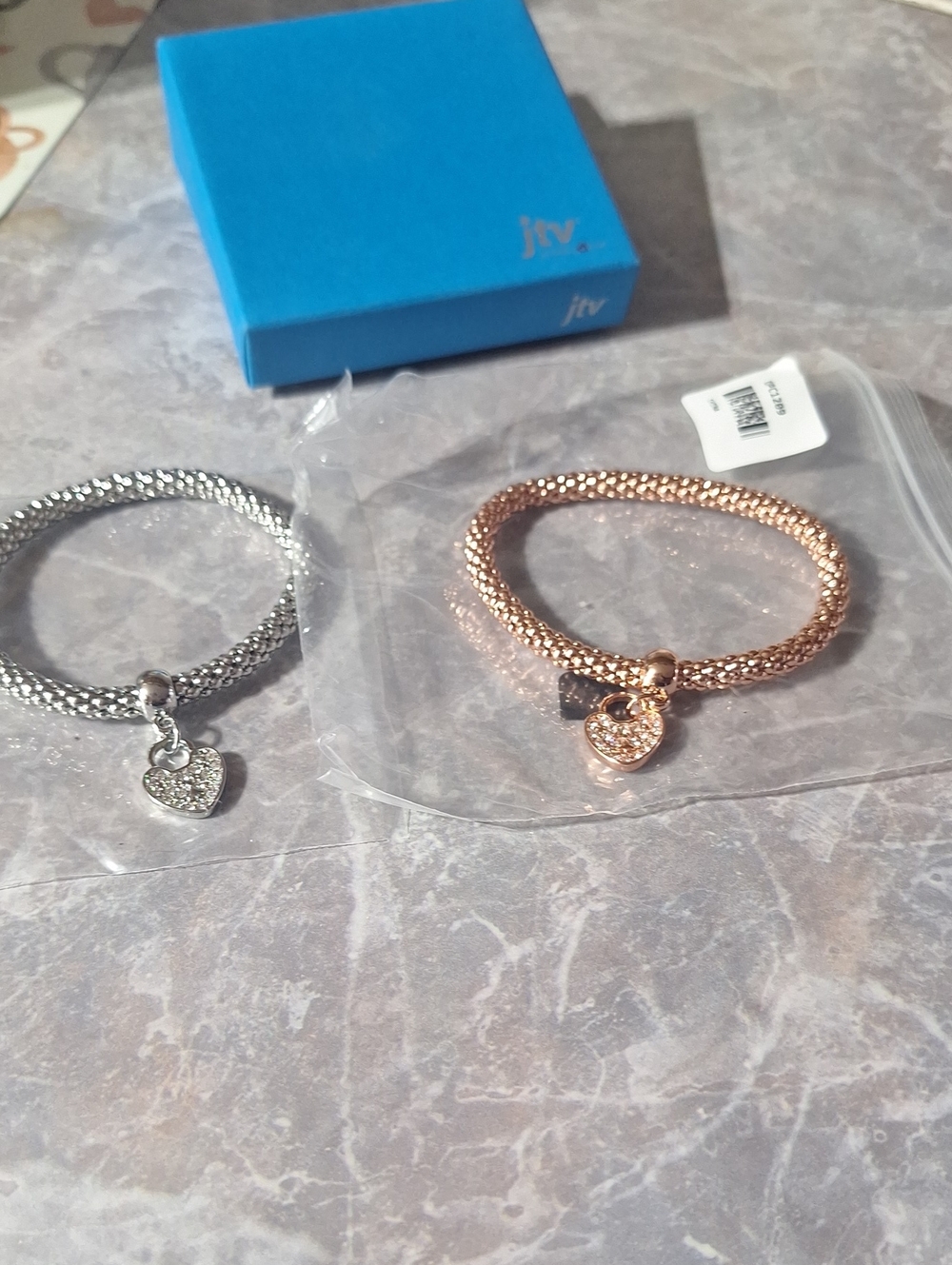 JTV Rose Gold & Silver Pave Heart Mesh Bracelets - Pair